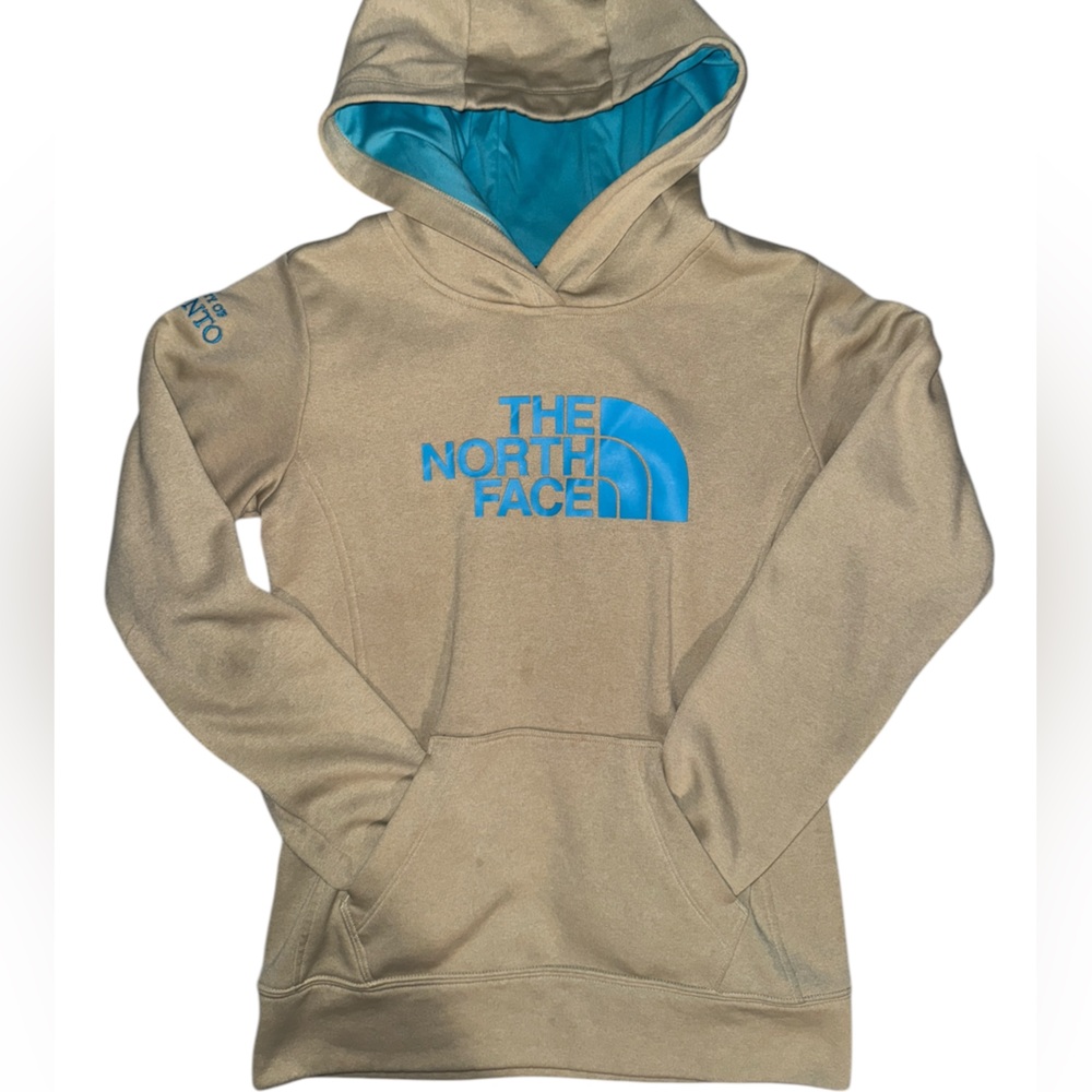 The North Face Tan Hoodie with Blue Logo